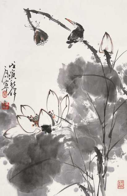康宁 荷花翠鸟 立轴